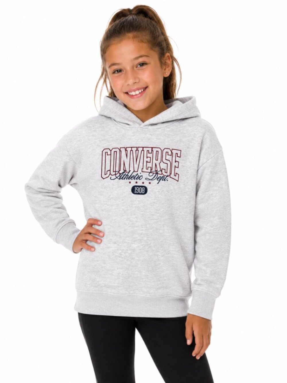 Girl's Converse Fleece-Lined Hoodie Sweatshirt–Gray Heather–Size M (10-11) - NWT